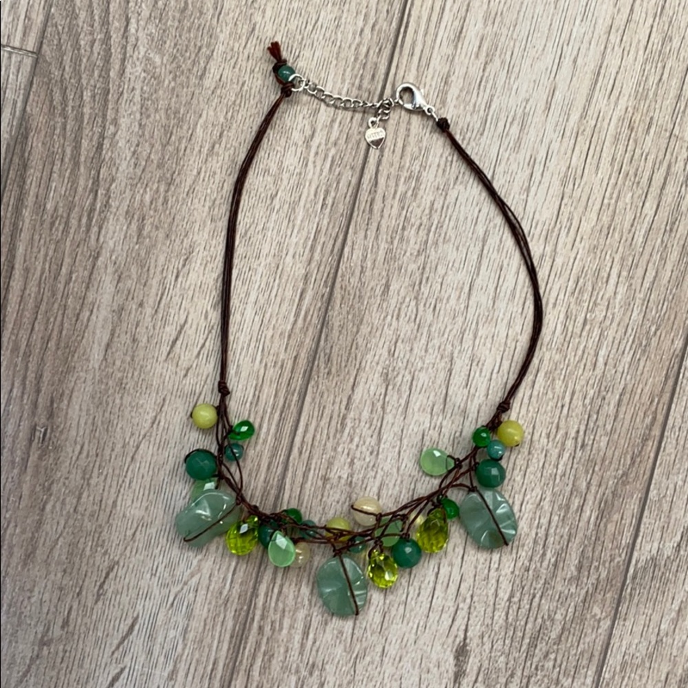 Green Natural Stone & Glass Necklace